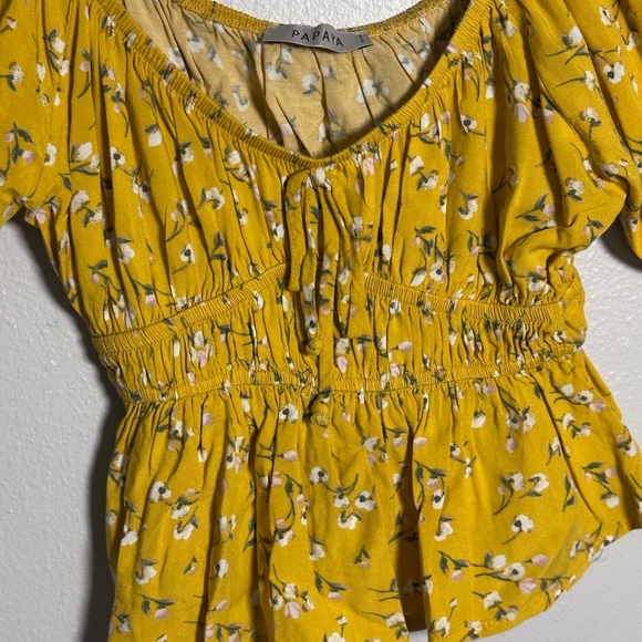 Papaya Women Floral Print Yellow crop Off the Shoulder top size S - Picture 3 of 7